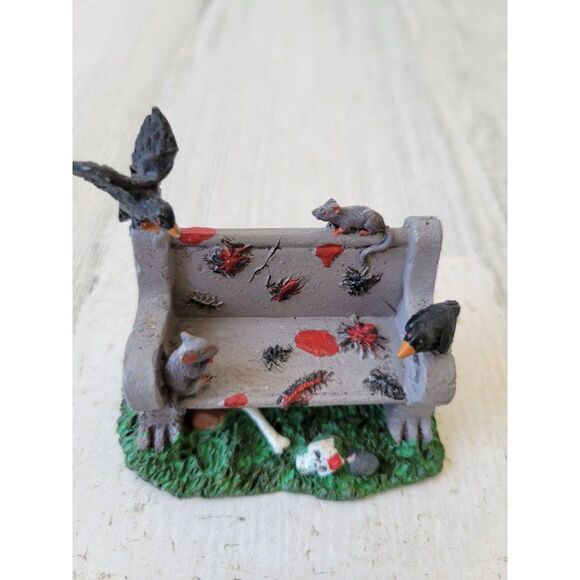 Lemax Halloween park scary bench chair accessory Crow rats village - Picture 5 of 6